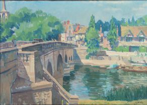 NORMAN THOMAS JANES RWS RE RSMA (1892-1980) OIL ON CANVAS 'Henley Bridge’, signed lower right,