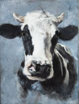 VICKY PALMER (MODERN) OIL ON CANVAS ‘Purp Cow’ Signed, titled to gallery label verso 16” x 12” (40.