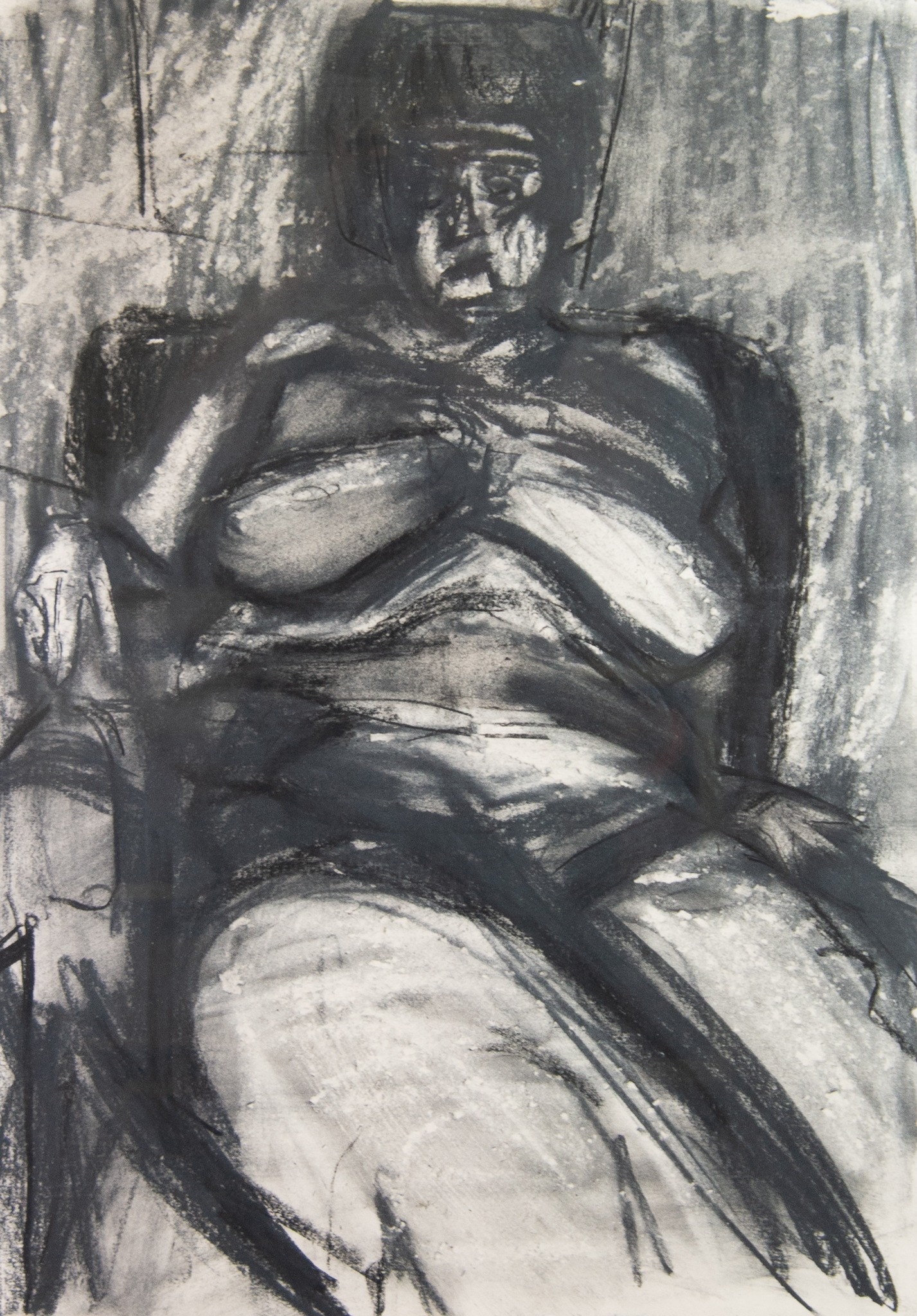 RICHARD FITTON (1990) CHARCOAL ON PAPER Maxine Seated Nude Signed, titled and dated 2018 28in x 20in