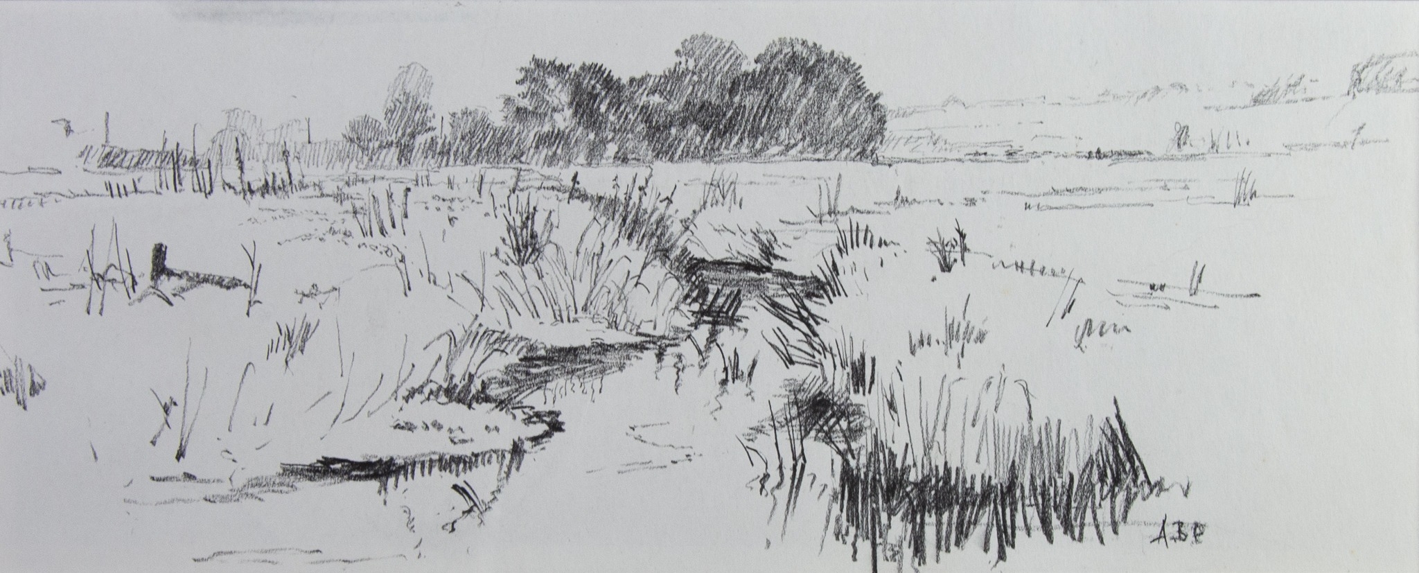 ALBERT B. OGDEN (1928 - 2022) GRAPHITE DRAWING Landscape with stream in the foreground 5 1/2in x - Image 2 of 4