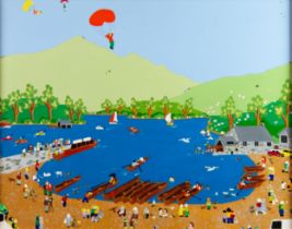 JONATHON HUNTER (Contemporary) ACRYLIC ON CANVAS 'Do not feed the Ducks' (Derwentwater, Keswick)