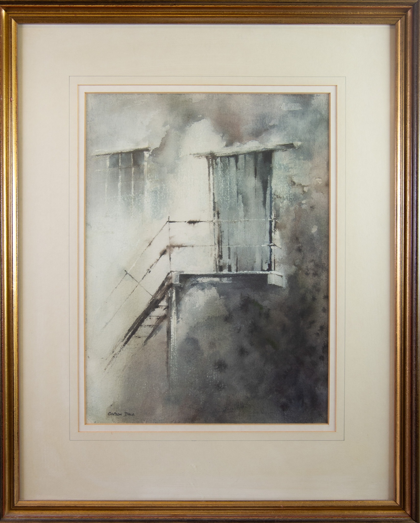 GORDON DALE (TWENTIETH/ TWENTY FIRST CENTURY) WATERCOLOUR ‘Mill Door’ Signed, titled to artist label - Image 2 of 3