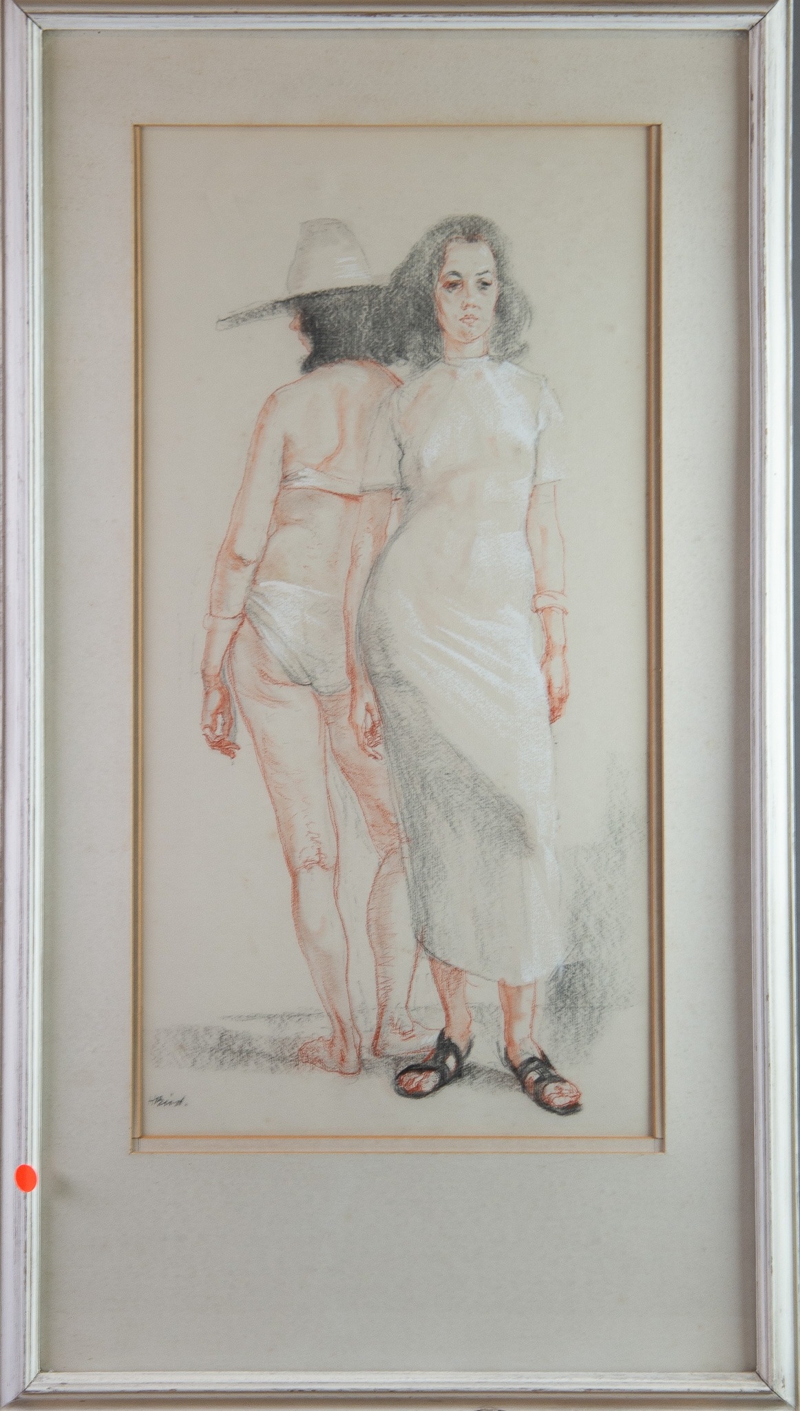 H BIRD (20th century) GRAPHITE AND CRAYON ON PAPER Study of two female models, one facing wearing - Image 2 of 3