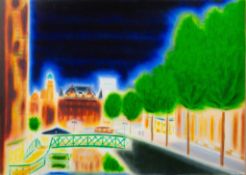 MARTIN MURRAY (20th/21st century) OIL ON ARTIST’S BOARD Nocturne ‘Canal Street’ Signed and titled
