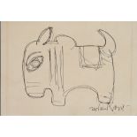 JAMINA ROY (1887-1972) PEN AND INK SKETCH ON BUFF COLOURED PAPER Profile of an oxen Signed 4 ¼” x