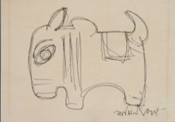 JAMINA ROY (1887-1972) PEN AND INK SKETCH ON BUFF COLOURED PAPER Profile of an oxen Signed 4 ¼” x