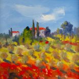 RICHARD CLARE (b.1964) OIL ON BOARD ‘Poppies and Olive Trees near Sienna’ 12” sq. (30.5 cm sq.)