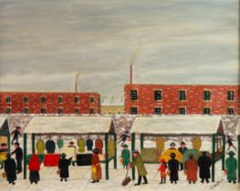 G W SMETHURST (Modern) OIL PAINTING ON CANVAS Northern market scene in winter Signed lower right 16"