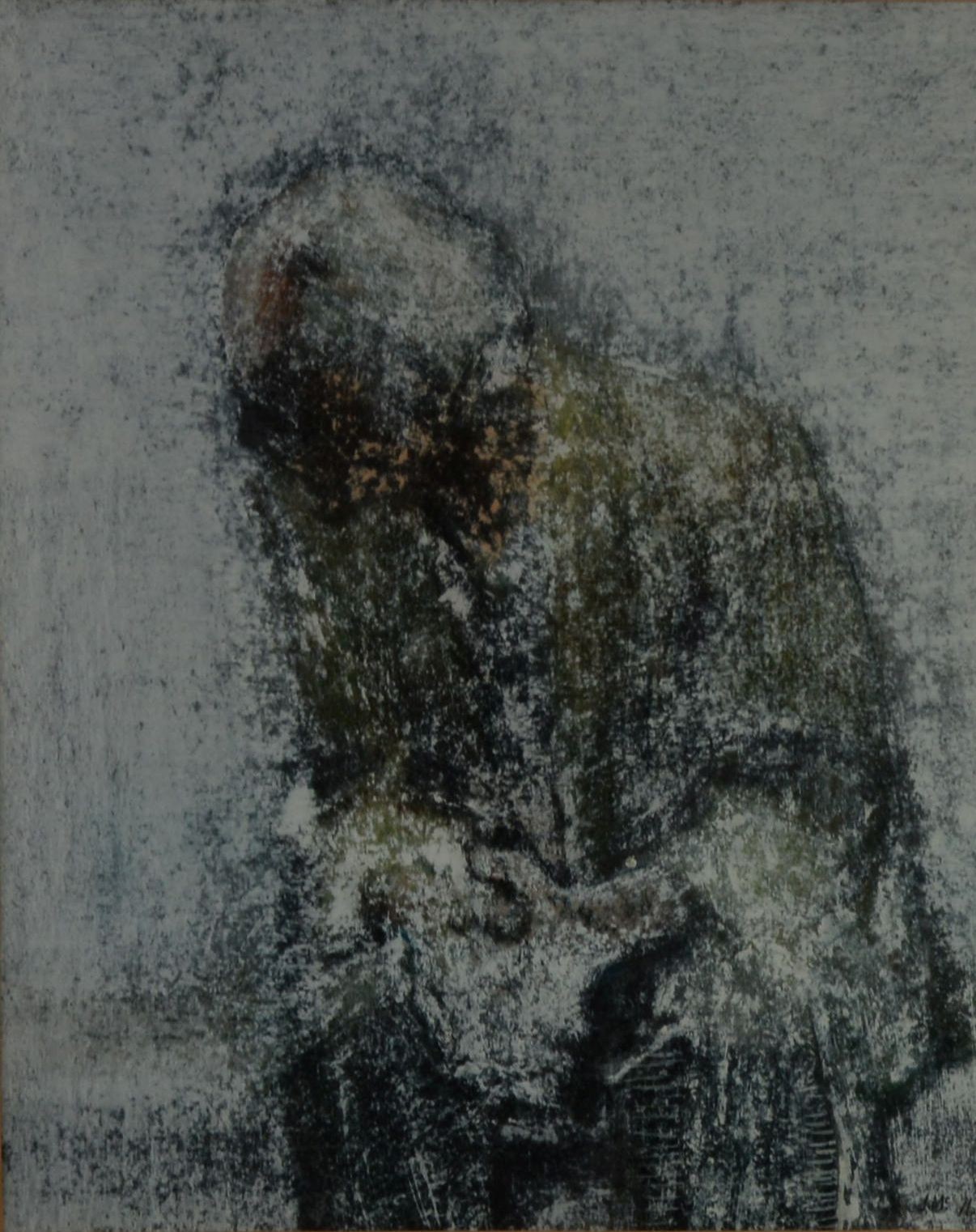 JOHN McCOMBS (1943) PASTEL DRAWING Man seated with hands clasped Signed with initials and dated (