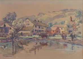 CLARENCE WILLIE NORTHING (1895-1970) WATERCOLOUR ‘Gothic Farm, Romiley’ Signed, titled to label