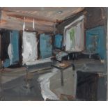 RICHARD FITTON (1990) OIL PAINTING ON ALUMINIUM Interior of an old hospital Signed, titled and dated