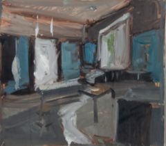 RICHARD FITTON (1990) OIL PAINTING ON ALUMINIUM Interior of an old hospital Signed, titled and dated
