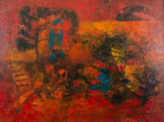 LEBADANG (1921-2015) OIL ON CANVAS ‘Passage’ Indistinctly signed and dated Paris (19)60, titled