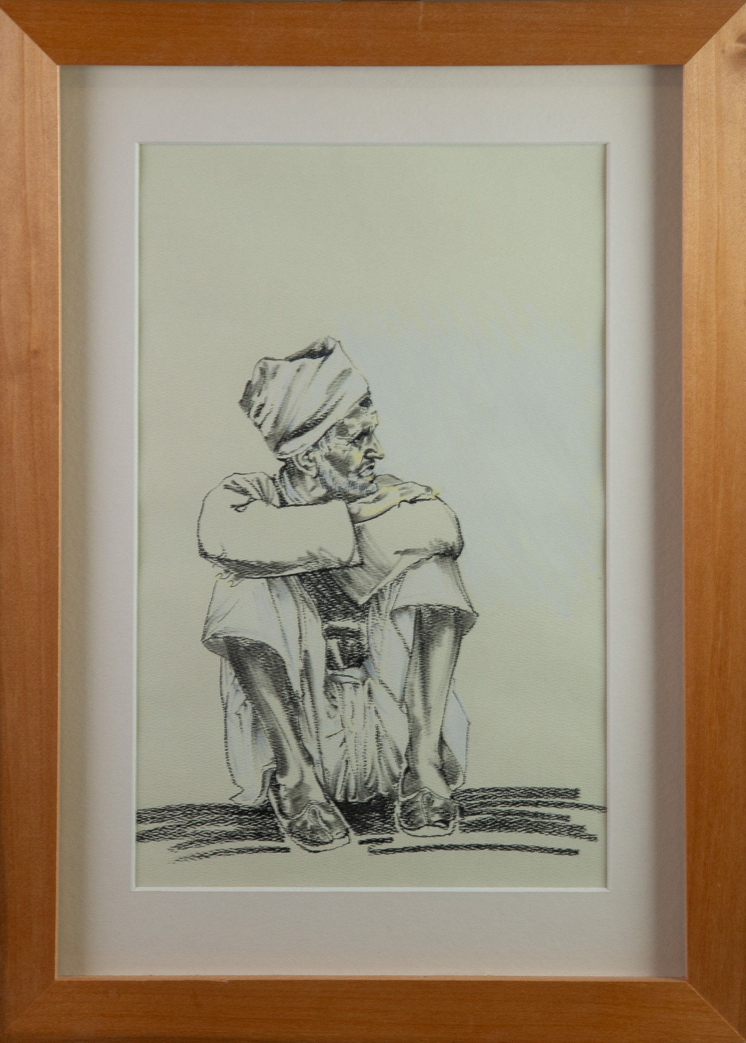 JANE DODDS (20th century) CHARCOAL AND CHALK ON PAPER ‘Seated Man, Jaipur, India’ Title and - Image 2 of 2