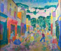 UNATTRIBUTED (TWENTIETH CENTURY) OIL ON CANVAS Continental street scene with figures Unsigned