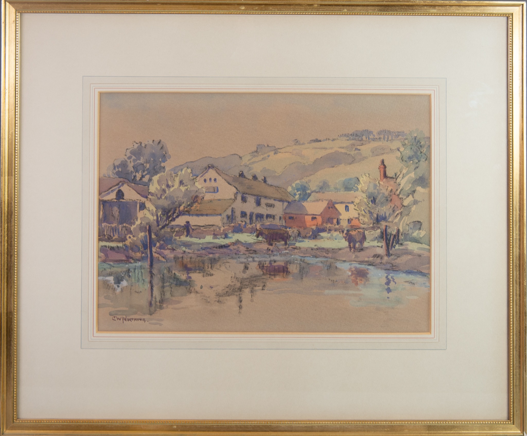 CLARENCE WILLIE NORTHING (1895-1970) WATERCOLOUR ‘Gothic Farm, Romiley’ Signed, titled to label - Image 2 of 2