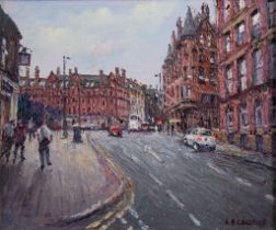 REG GARDNER (1948) OIL ON CANVAS ‘Princess Street - Towards Whitworth Street, Manchester’ Signed,