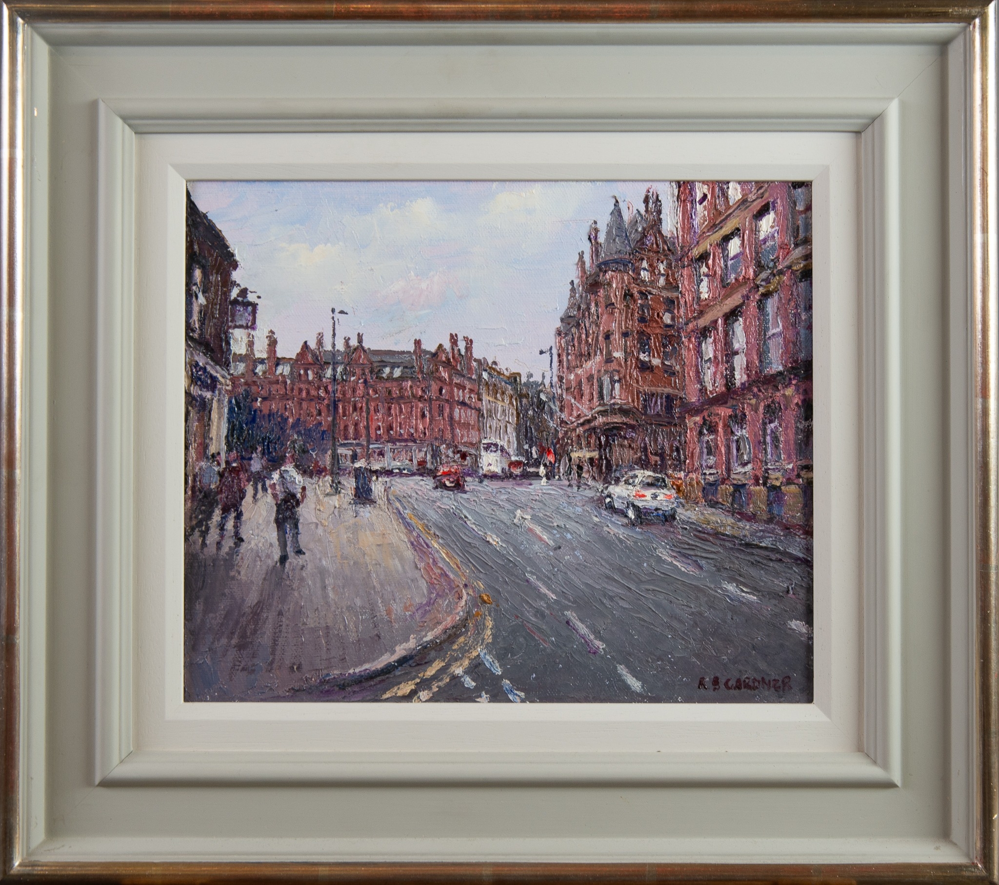 REG GARDNER (1948) OIL ON CANVAS ‘Princess Street - Towards Whitworth Street, Manchester’ Signed, - Image 2 of 3