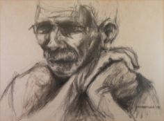 DAVID STEFAN PRZEPIORA (1944) GRAPHITE Shoulder length portrait of an elderly man clasping his hands