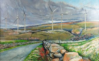 ALBERT B. OGDEN (1928 - 2022) OIL PAINTING ON BOARD Wind Farm, Caton Moor Signed with initials A.O.