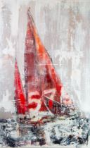 GILL STORR (MODERN) MIXED MEDIA ON CANVAS ‘RED’ Signed, titled to gallery label verso 32” x 20” (