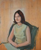 HARRY RUTHERFORD (1903 - 1985) OIL PAINTING ON BOARD Half-length portrait of a young woman seated