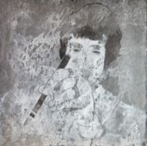 SAX BERLIN (21st Century) MONOCHROME GOUACHE ON ITALIAN SLATE PANEL El Muse, portrait of Maxine