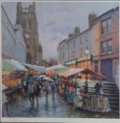 BOB RICHARDSON ARTIST SIGNED LIMITED EDITION COLOUR PRINT 'Stockport Market on a rainy day' Signed