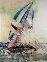 GILL STORR (MODERN) MIXED MEDIA ON CANVAS ‘High Winds’ Signed, titled to gallery label verso 31 ½” x