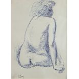 EMMANUEL LEVY (1900-1986) PEN AND INK Female nude study from the rear Signed lower right 6 ½” x 4 ½”