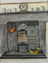 ALBIN TROWSKI (1919-2012) PEN & BLACK INK AND WATERCOLOUR Study of a cast iron Fireplace Signed &