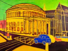 PATRICIA WARRINGTON (Contemporary) OIL PAINTING ON CANVAS Central Library, Manchester Signed with