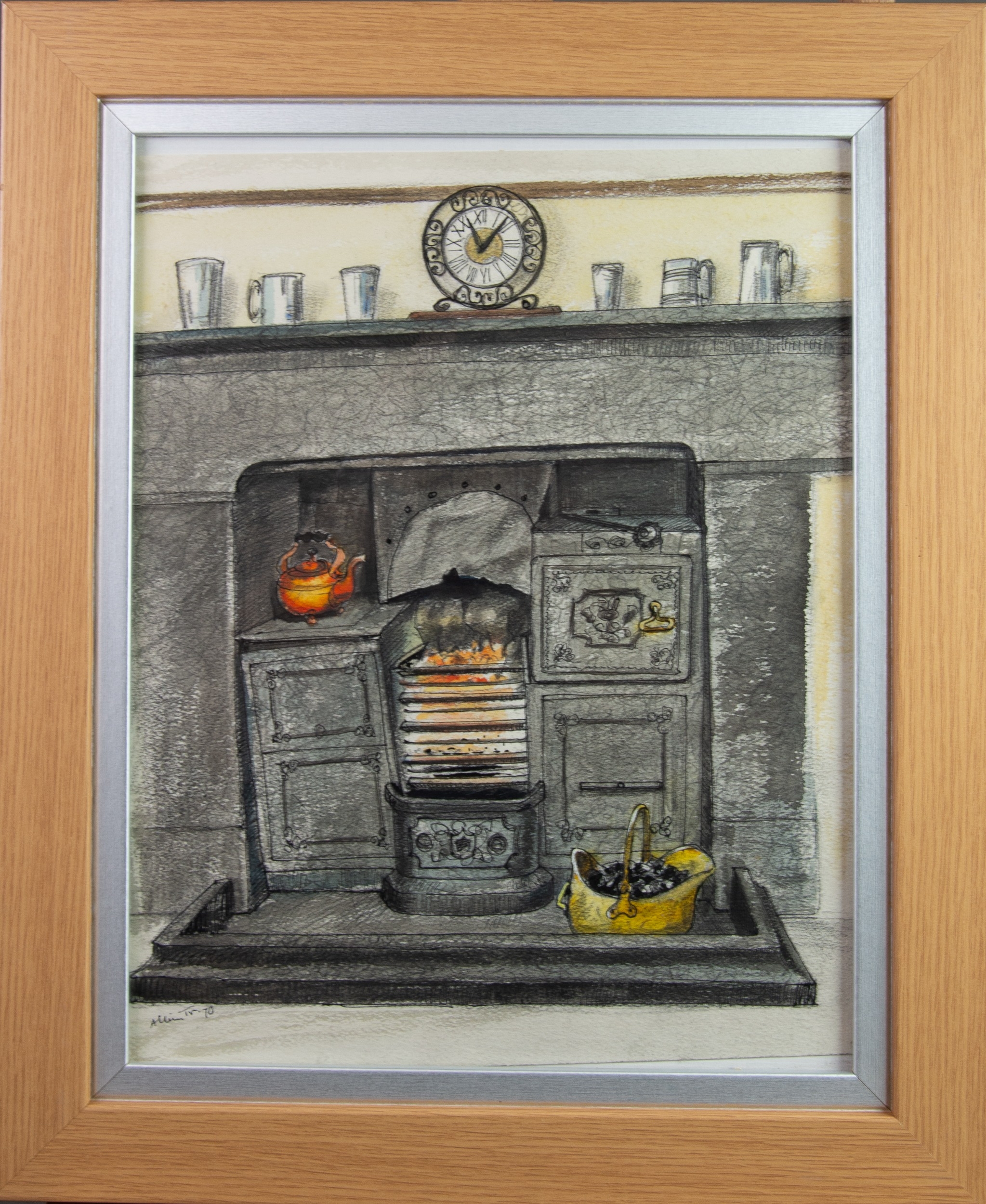 ALBIN TROWSKI (1919-2012) PEN & BLACK INK AND WATERCOLOUR Study of a cast iron Fireplace Signed & - Image 2 of 3