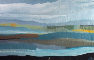 JESSICA OWENS (TWENTIETH/ TWENTY FIRST CENTURY) MIXED MEDIA ON BOX CANVAS Stylised landscape