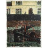 NORMAN C JAQUES (1926-2014) ORIGINAL COLOURED LITHOGRAPH Lock Gate Canal Street, Manchester Unsigned