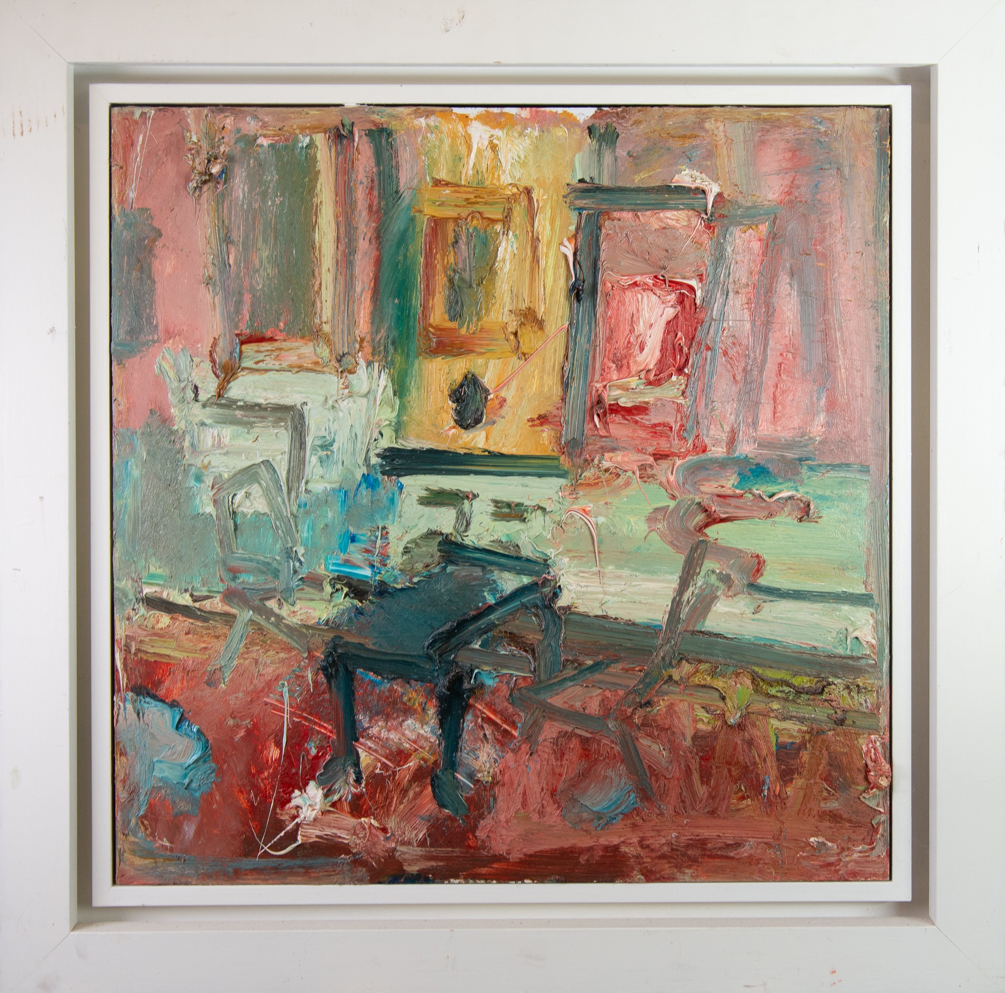 RICHARD FITTON (1990) IMPASTO OIL PAINTING Interior of a reception room 23 2/4in x 23 3/4in (60.5 - Image 2 of 2