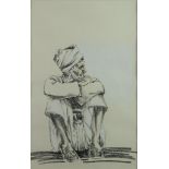 JANE DODDS (20th century) CHARCOAL AND CHALK ON PAPER ‘Seated Man, Jaipur, India’ Title and