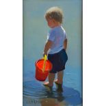 SHEREE VALENTINE DAINES (1959) OIL ON BOARD ‘The Red Bucket’ Signed with initials, titled to gallery
