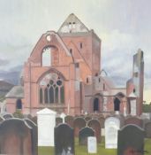 ROGER HAMPSON (1925 - 1996) OIL PAINTING ON BOARD Sweetheart Abbey, at New Abbey (founded by Lady