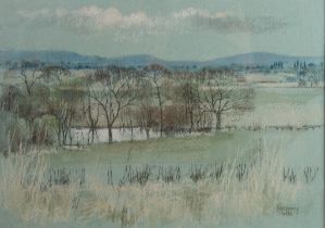 ROSEMARY STUBBS (TWENTIETH CENTURY) PASTEL ‘Landscape near Woodford’ Signed, titled to label verso
