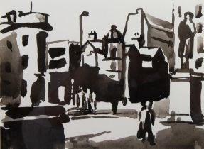 LIAM SPENCER (b.1964) MONOCHROME INK SKETCH Albert Square, Manchester Signed titled and dated 2007