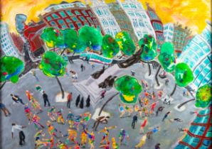 MICHAEL GUTTERIDGE (Contemporary) ACRYLIC ON BOARD 'Piccadilly Square, Manchester (South East)'