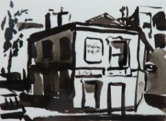 LIAM SPENCER (b.1964) MONOCHROME INK SKETCH Peveril of the Peak public house, Manchester Signed