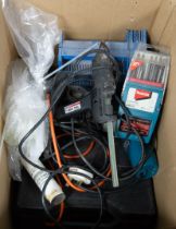 ELECTRIC HAND TOOLS- BLACK AND DECKER D142 DRILL, in hard case, JIG SAW, SJ-JS350UK, BOSCH BENCH TOP