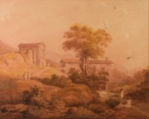 FRANCIS NICHOLSON (1753 – 1844) SEPIA WATERCOLOUR ‘The Temple on the banks of the River Clitumnus’