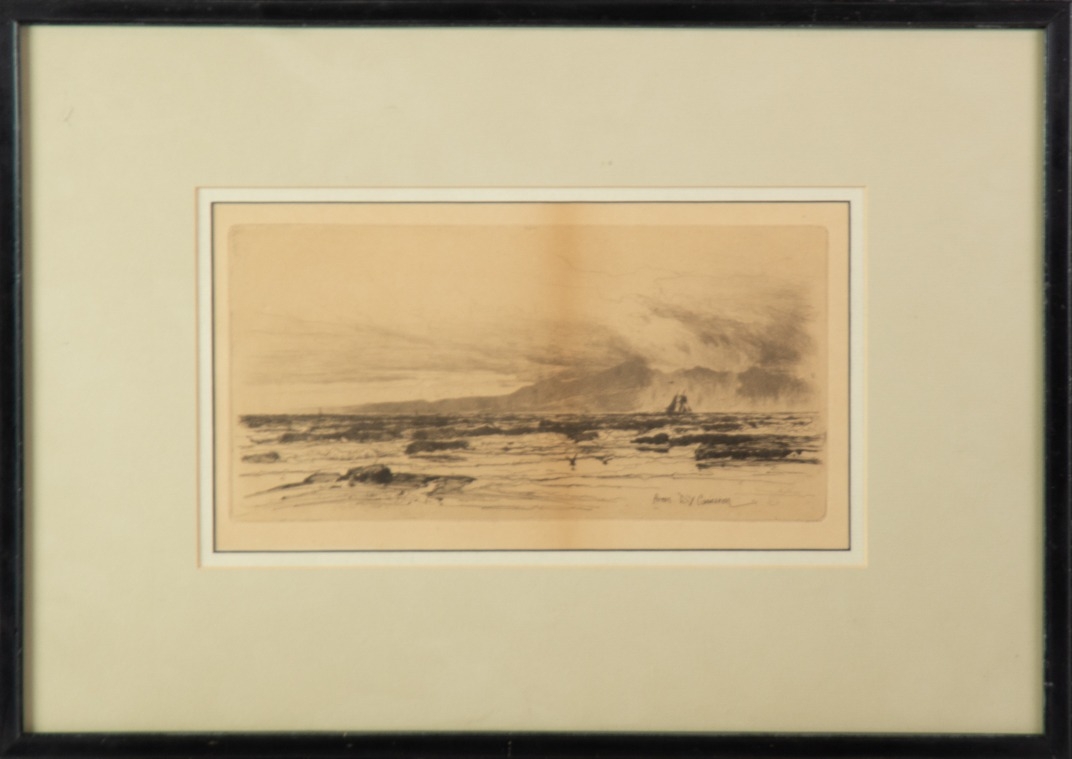 DAVID YOUNG CAMERON (1865-1945) TWO ETCHINGS ‘Perth Bridge’ ‘Arran’ Signed and titled in the plate - Image 3 of 4