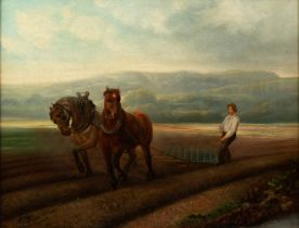 FLEMISH SCHOOL (Nineteenth Century) OIL PAINTING ON CANVAS Landscape with a young farm-hand