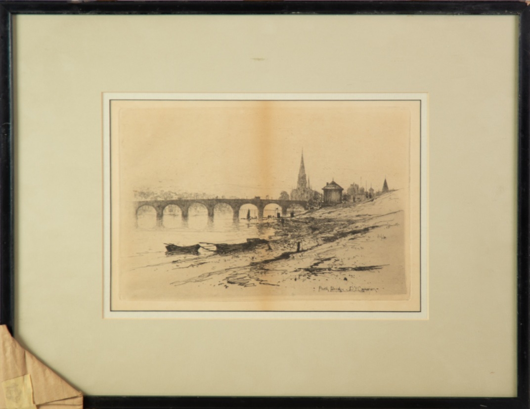 DAVID YOUNG CAMERON (1865-1945) TWO ETCHINGS ‘Perth Bridge’ ‘Arran’ Signed and titled in the plate - Image 4 of 4