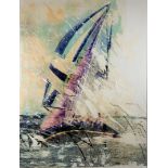 GILL STORR (MODERN) MIXED MEDIA ON CANVAS ‘High Winds’ Signed, titled to gallery label verso 31 ½” x