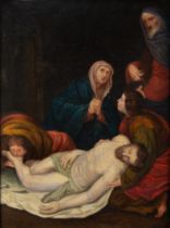 18th CENTURY CONTINENTAL SCHOOL OIL PAINTING ON RELINED CANVAS Christ descended from the cross